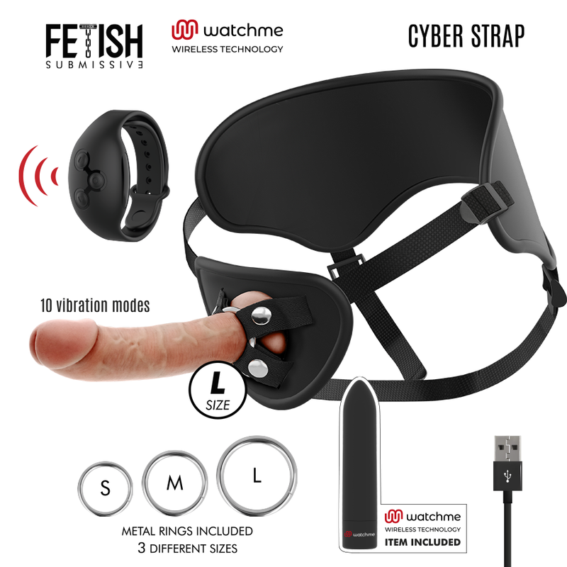 Cyber Strap - Harness mit Dildo- und Bullet-Fernbedienungs-Watchme-L-Technologie