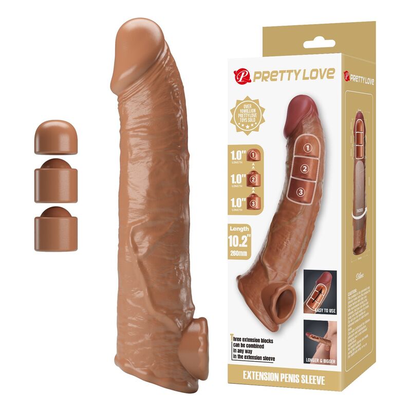 PRETTY LOVE - VERSTELLBARE PENISVERLÄNGERUNGSHÜLLE 26 CM Ø 4 CM BRAUN